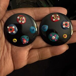 Vintage Metal Colorful Pierced Enamel Earrings 1980’s